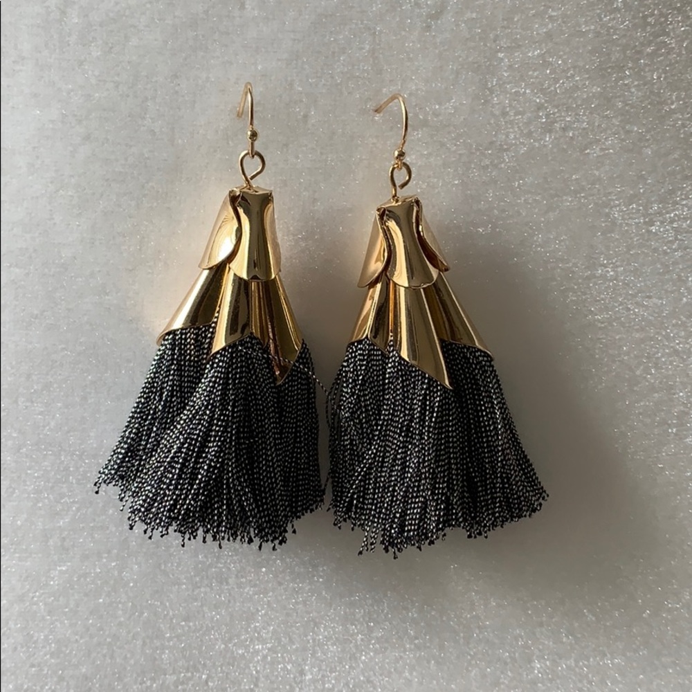 Gold and grey tassel earrings